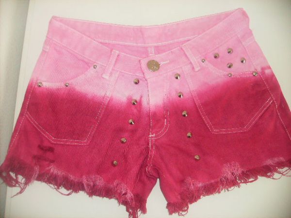 shorts jeans customizado degradê pink, tamanho 40/42